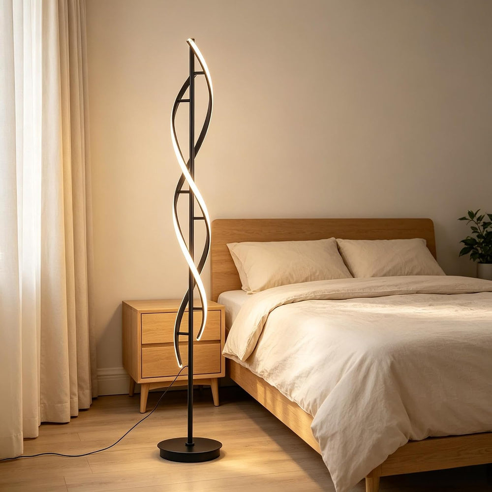 60" Black ModernSpiral Floor Lamp, 40W Dimmable LED Standing Light with ...