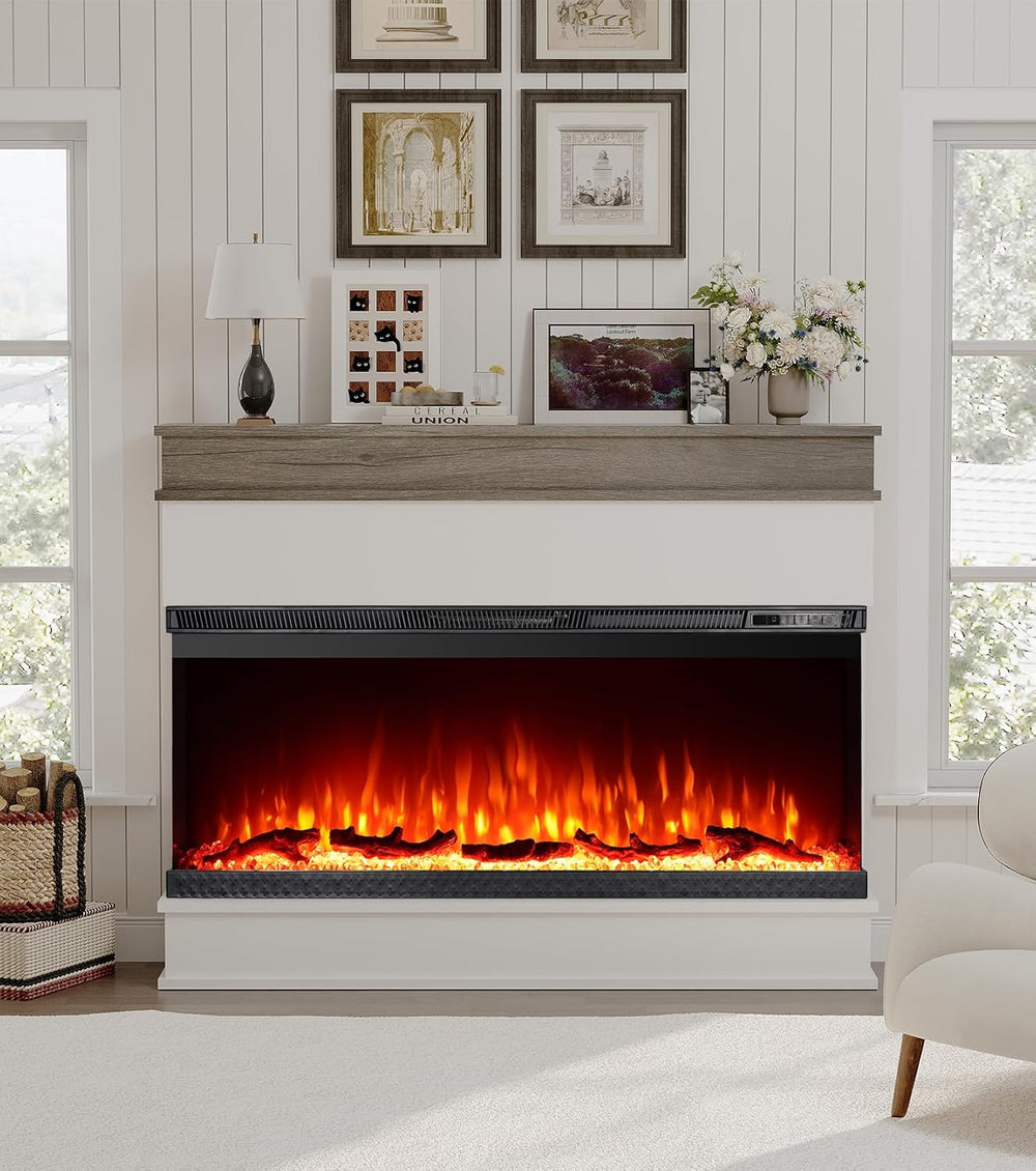 3-Sided View Electric Fireplace Insert - Minimalist Mantel - 12 Color Flame E...
