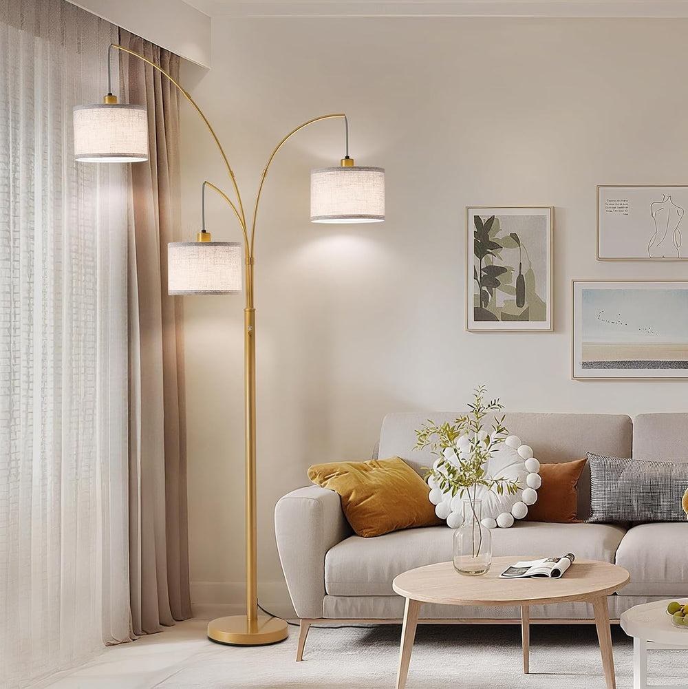 Dimmable Floor Lamp with Remote, Beige Shade Gold Pole
