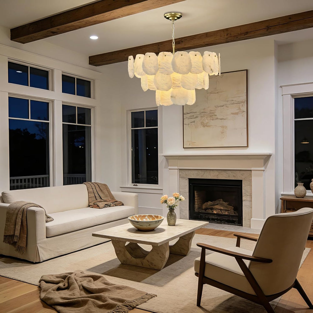 32″ Alabaster Chandelier, 16-Light Marble Round Chandelier, Modern Dining Roo...