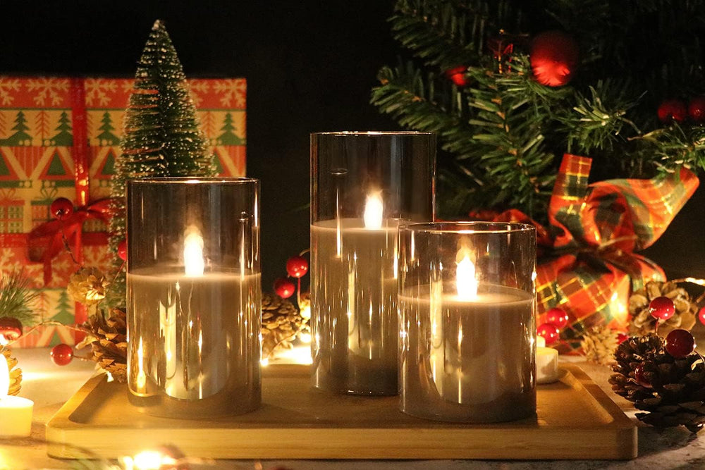GenSwin Gray Glass Flameless Led Candles Battery Operated with Timer and 10-K...
