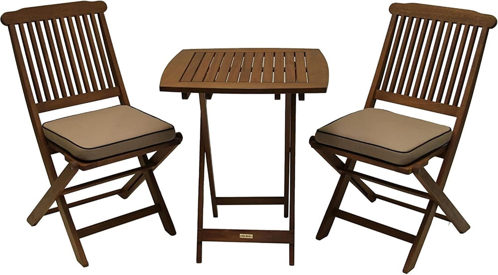 Outdoor Interiors Eucalyptus Wood 3-Piece Square Foldable Bistro Outdoor Furn...
