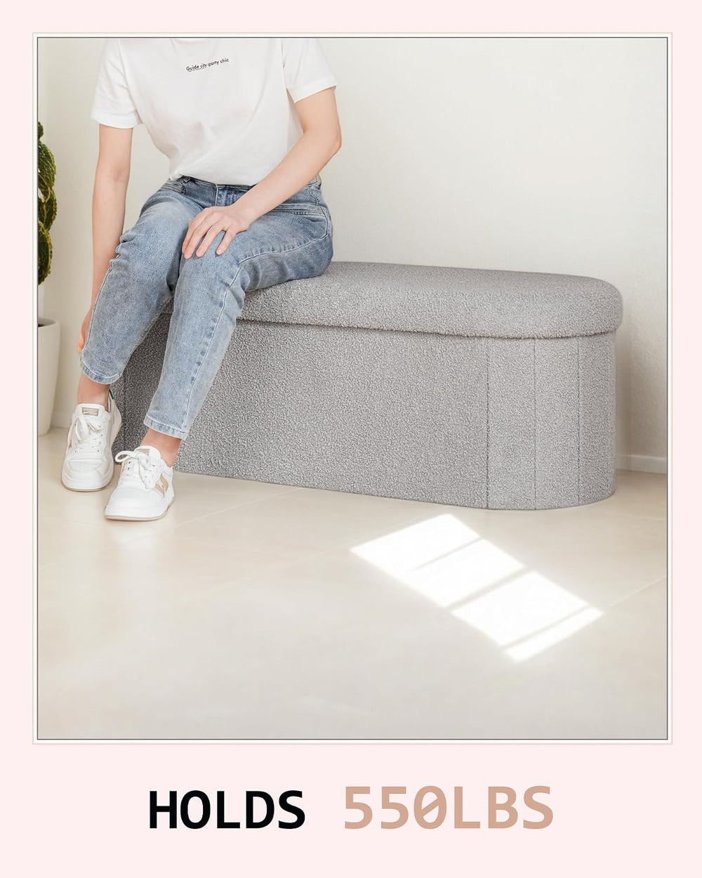 43.3 Inches Foldable Storage Ottoman Bench, Oval Footrest