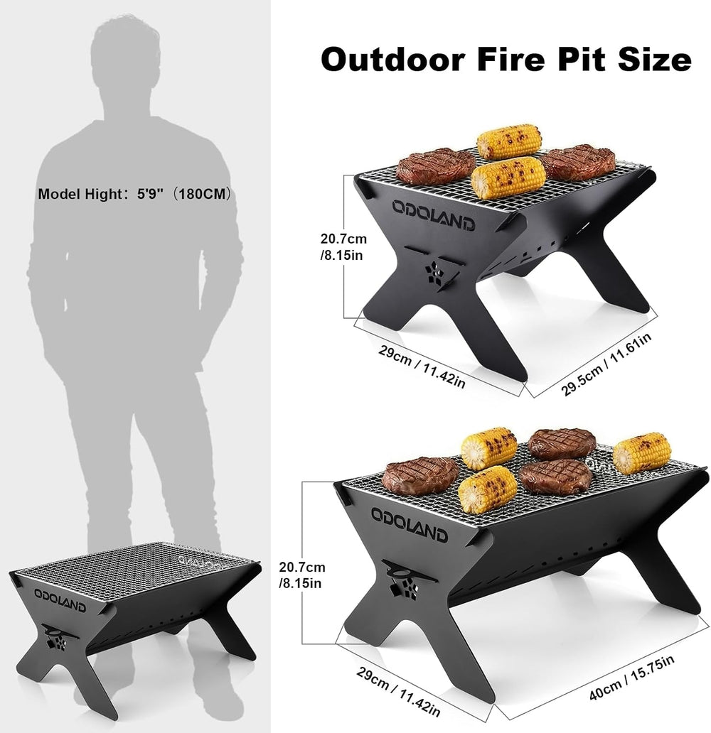 Odoland Camping Campfire Grill, Portable Folding Charcoal Grills for BBQ