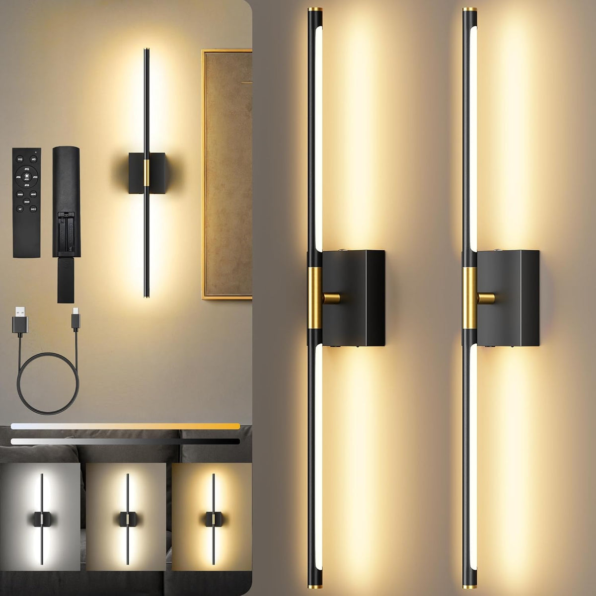10000mah battery operated wall sconces set of 2, main product view