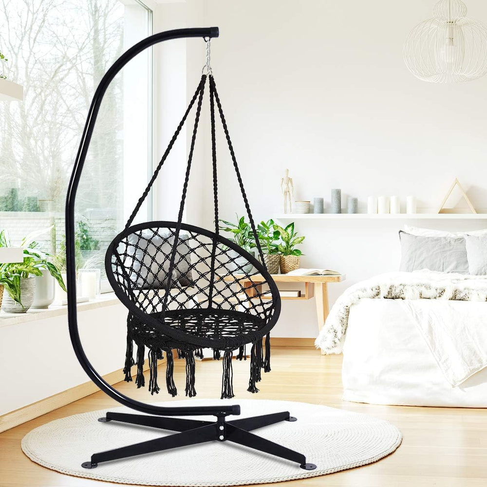 DORTALA Hammock Chair, Cotton Rope Macrame Hanging Swing Chair W/Metal Hoops ...
