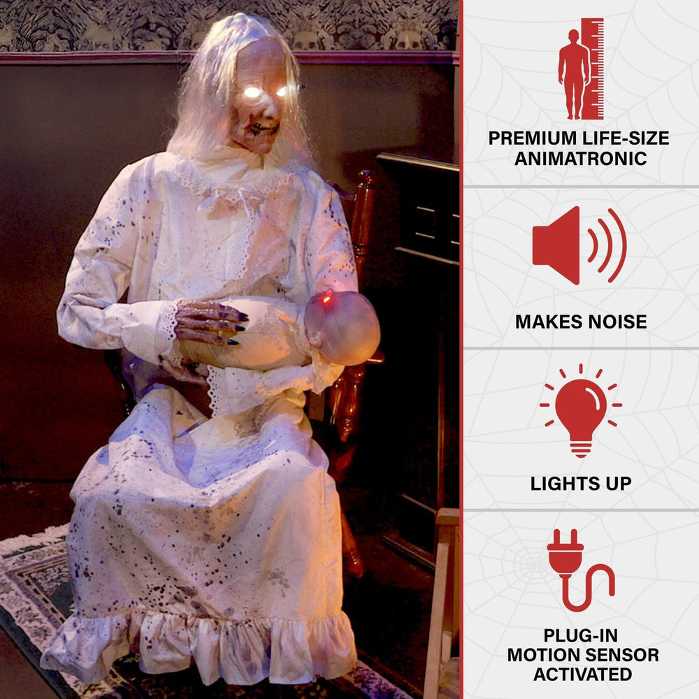 Haunted Hill Farm Life-Size 2.9-Ft Animatronic Gravely Granny by Tekky Hallow...