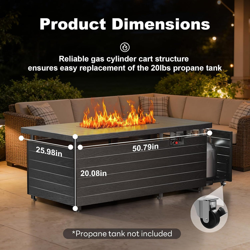 51 Inch Outdoor Propane Fire Pit Table, 50000BTU Rectangular Fire Pit Table