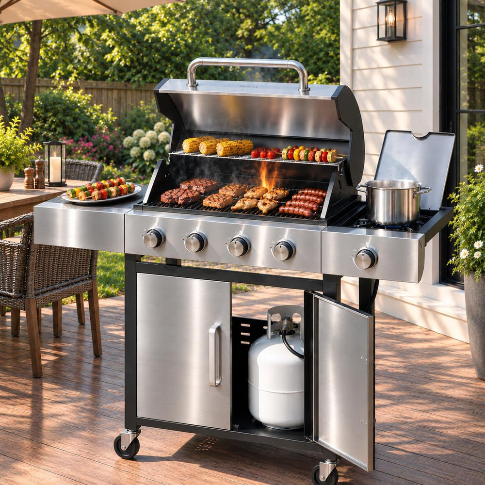 LazySunsets 4-Burner Propane Grill 49,000 BTU Stainless Steel,Silver