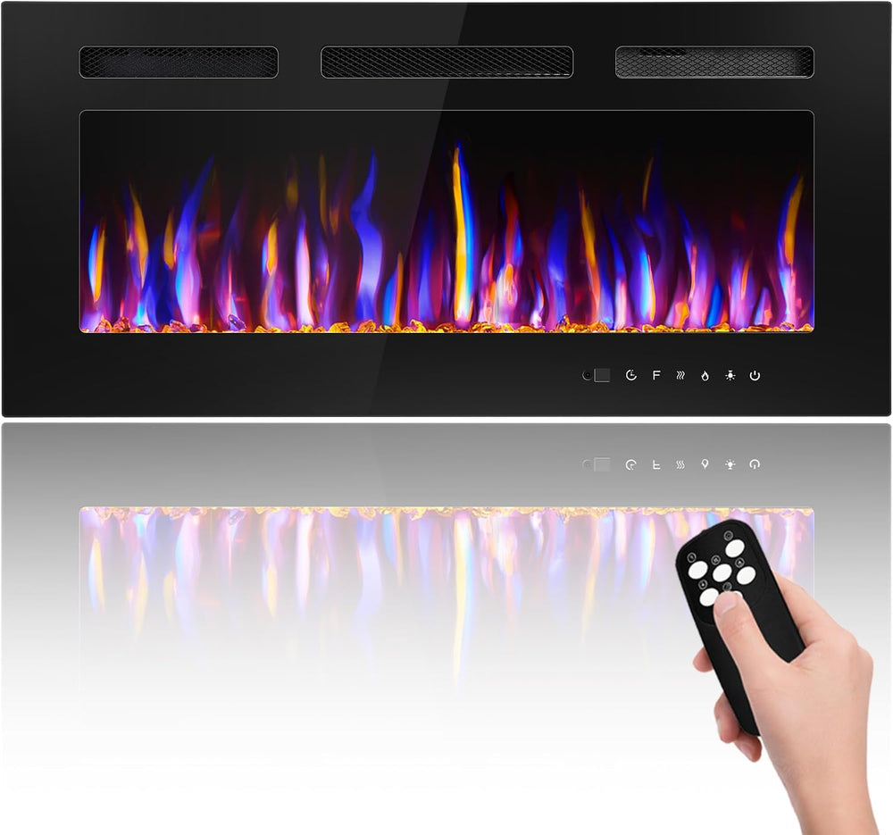 36" Electric Fireplace Wall Mounted and Recessed 750/1500w W/Remote Control