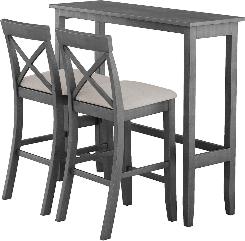 LUMISOL 3 Piece Pub Table and Chair Set, Small Bar Height Kitchen Table and C...