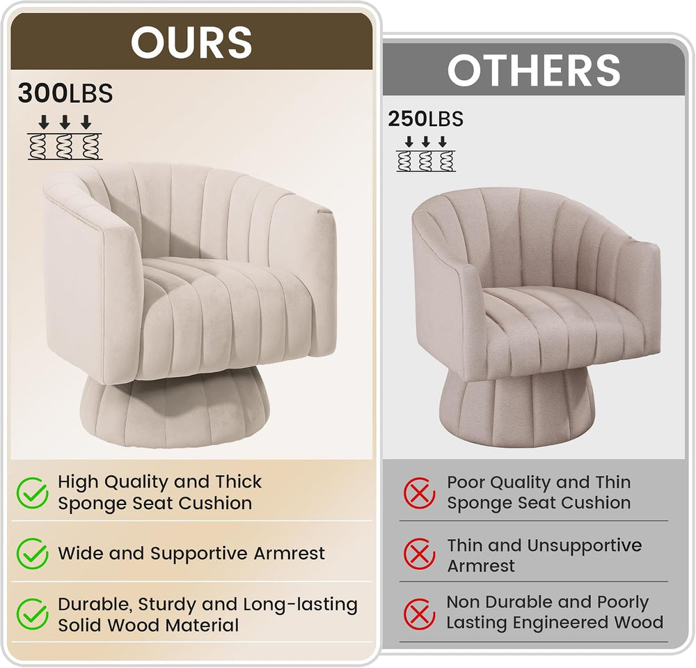 Kromax Swivel Accent Chair Set of 2, Modern 360° Swivel Barrel Chair, Beige