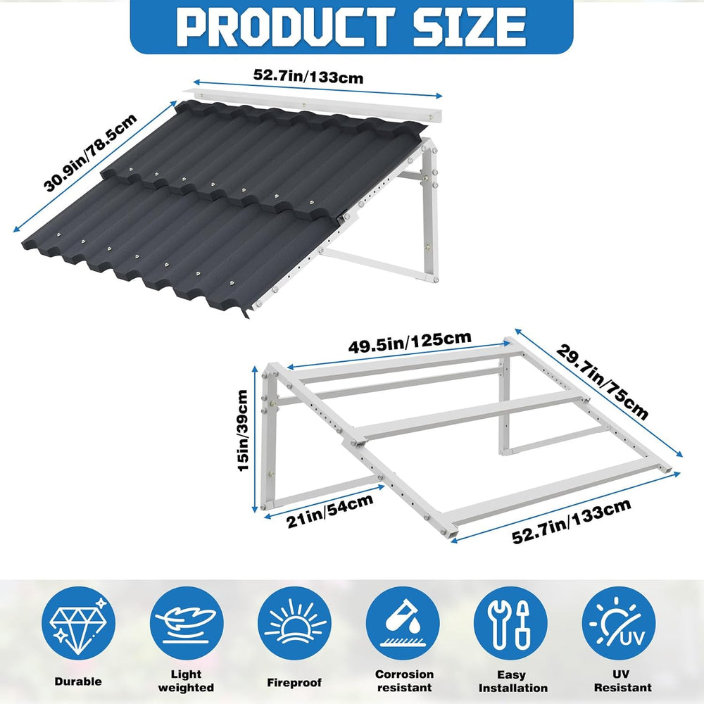 Aluminum Door Awning, 6-Level Adjustable Front Door Canopy, 52"x31"