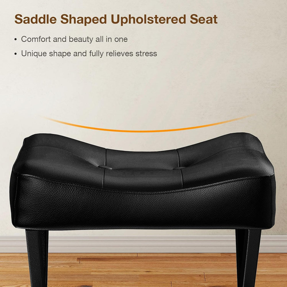 Memobarco 18-Inch Leather Vanity Stool Chair, Black