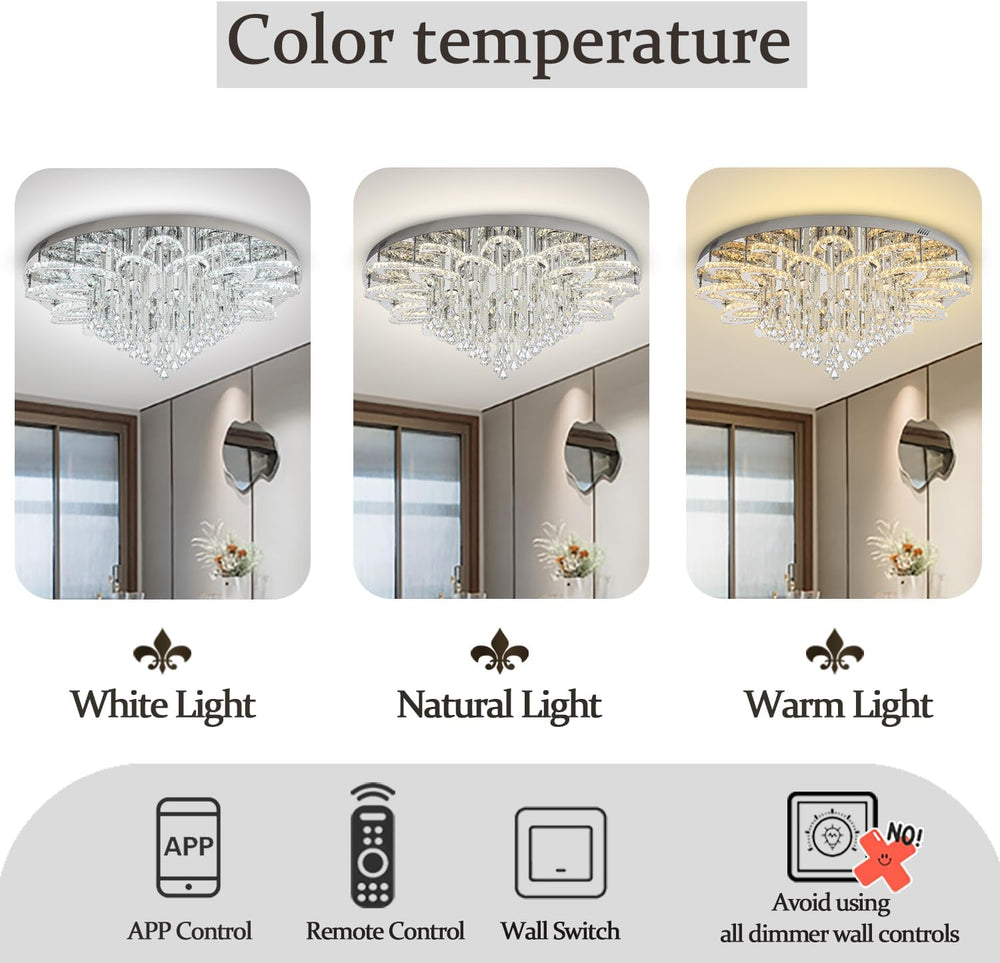 Flashing God 48in Large Crystal Chandelier for Living Room Modern Crystal Rai...