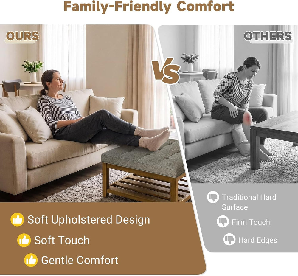 Befurtori Large Square Ottoman Coffee Table, Linen Solid Upholstered Footrest...
