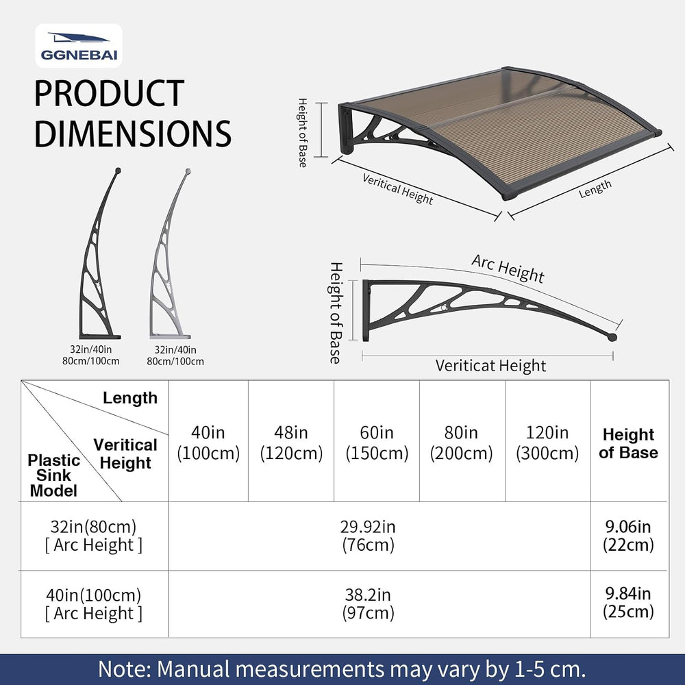 Door Awning 32"x40" Window Awning for Doors Canopy Exterior, Polyca...