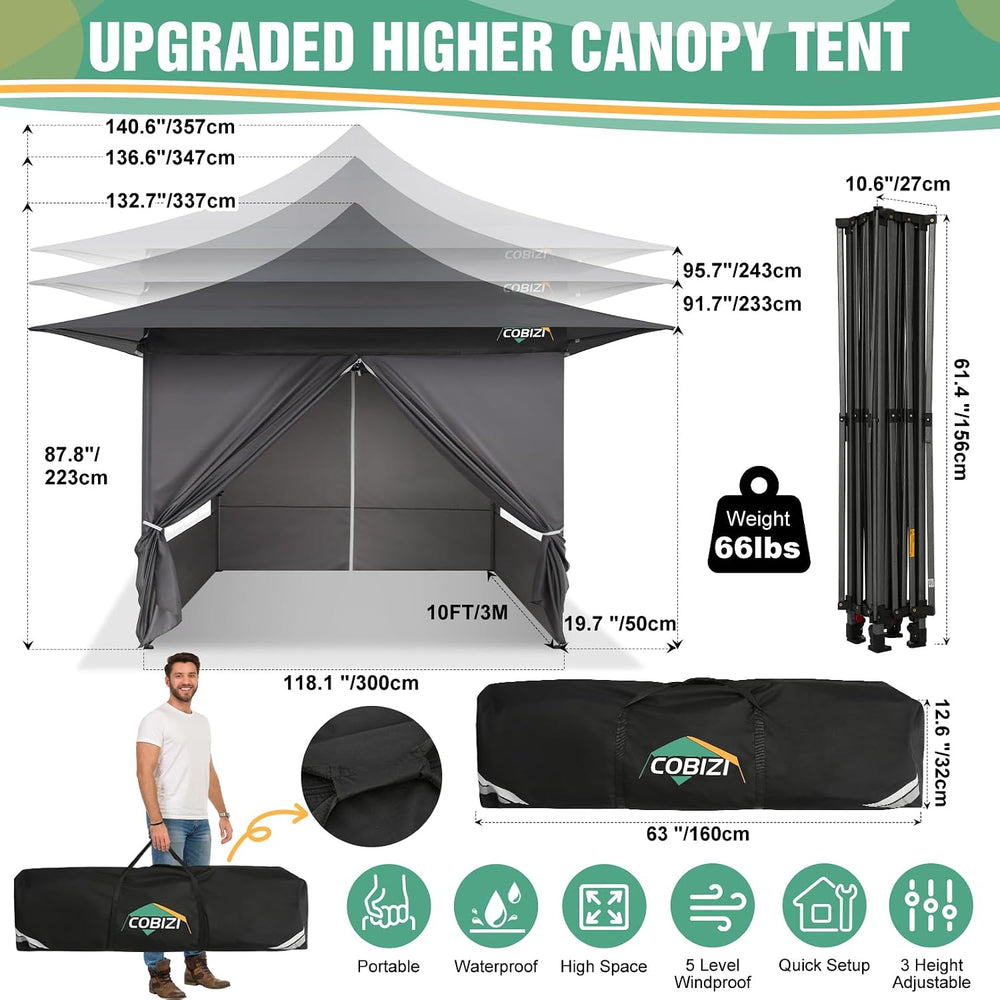 COBIZI 13x13 Heavy Duty Pop Up Canopy with 4 Walls, Commercial Outdoor Tent