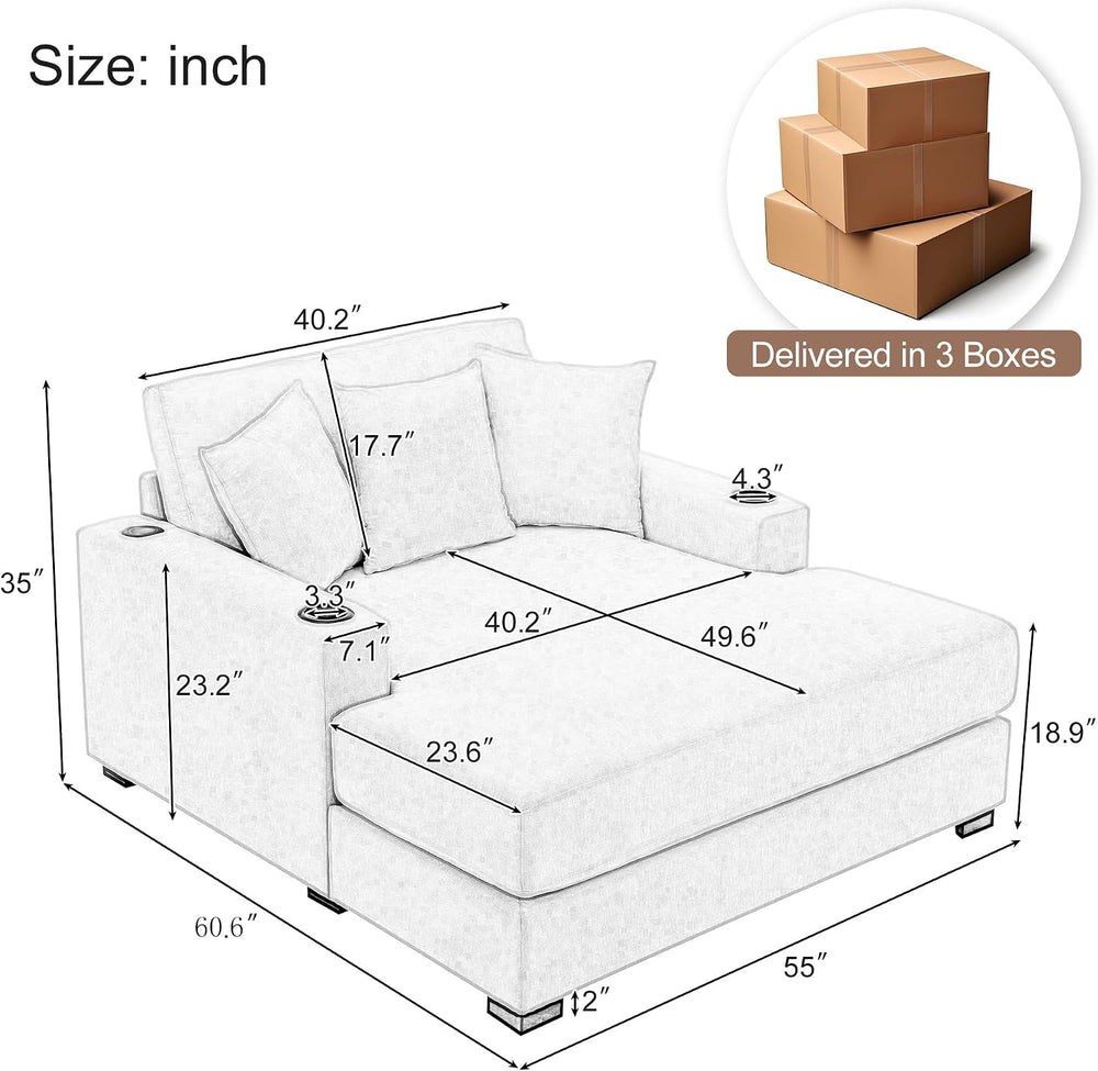 Modern 55" Indoor Oversized Chaise Lounger Cream/55