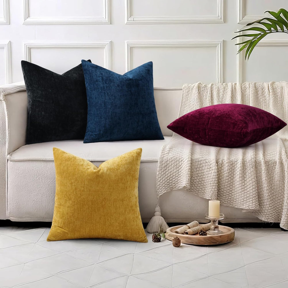 decorUhome Soft Chenille Black Throw Pillow Covers 26X26 Set of 2