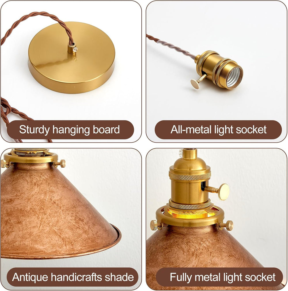 Rusted Copper Kitchen Hanging Lights 8.2 Inch Industrial Lampshade Retro Farm...