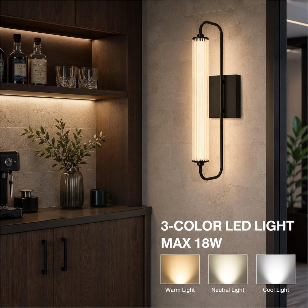 LIGHTLAND Black Wall Sconce, 20.7 Inch Modern Metal and Acrylic Wall Light Fi...
