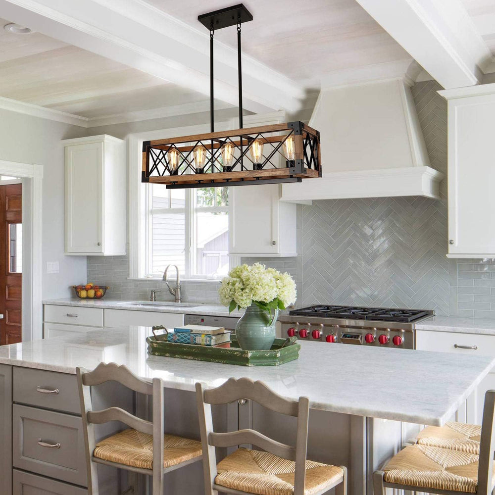 Giluta Rectangle Wood Chandelier Farmhouse Style Dining Room Kitchen Lighting...