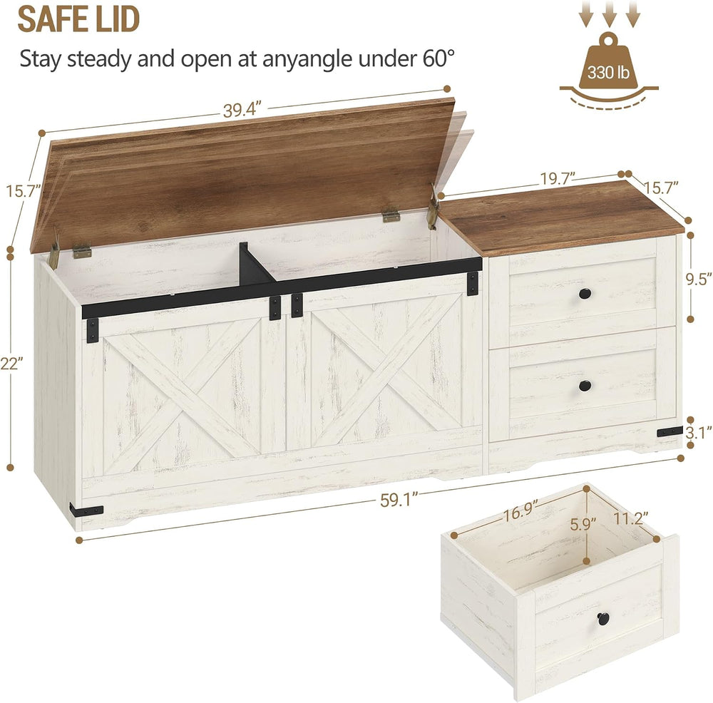 Hzuaneri 59" Farmhouse Storage Chest with 2 Drawers | 60 Gal | Retro White