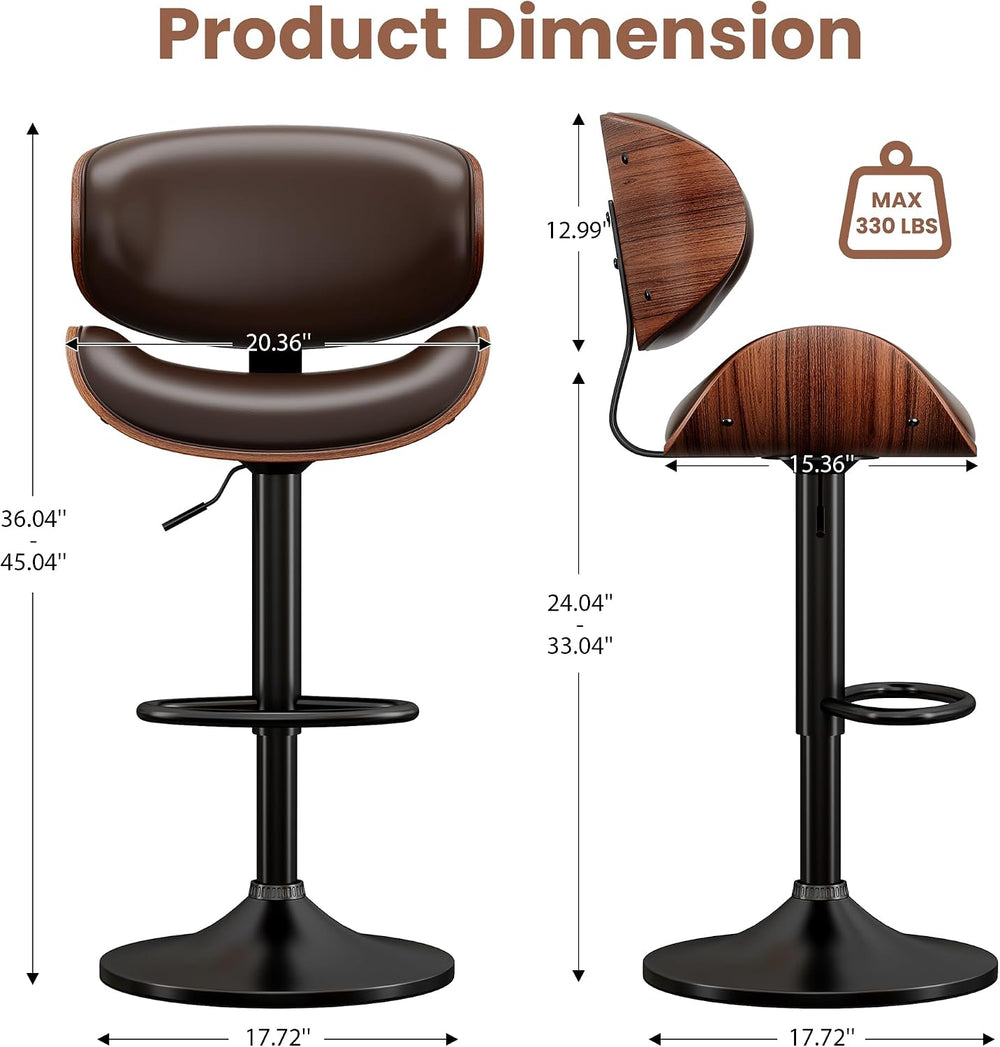 YaFiti Swivel Bar Stools Set of 2, Bar Stools for Kitchen Counter, Brown