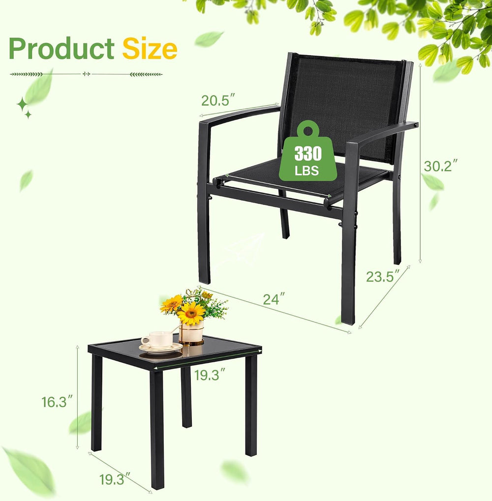 JUMMICO 3 Pieces Patio Furniture Set Outdoor Textilene Patio Chair Set of 2 w...