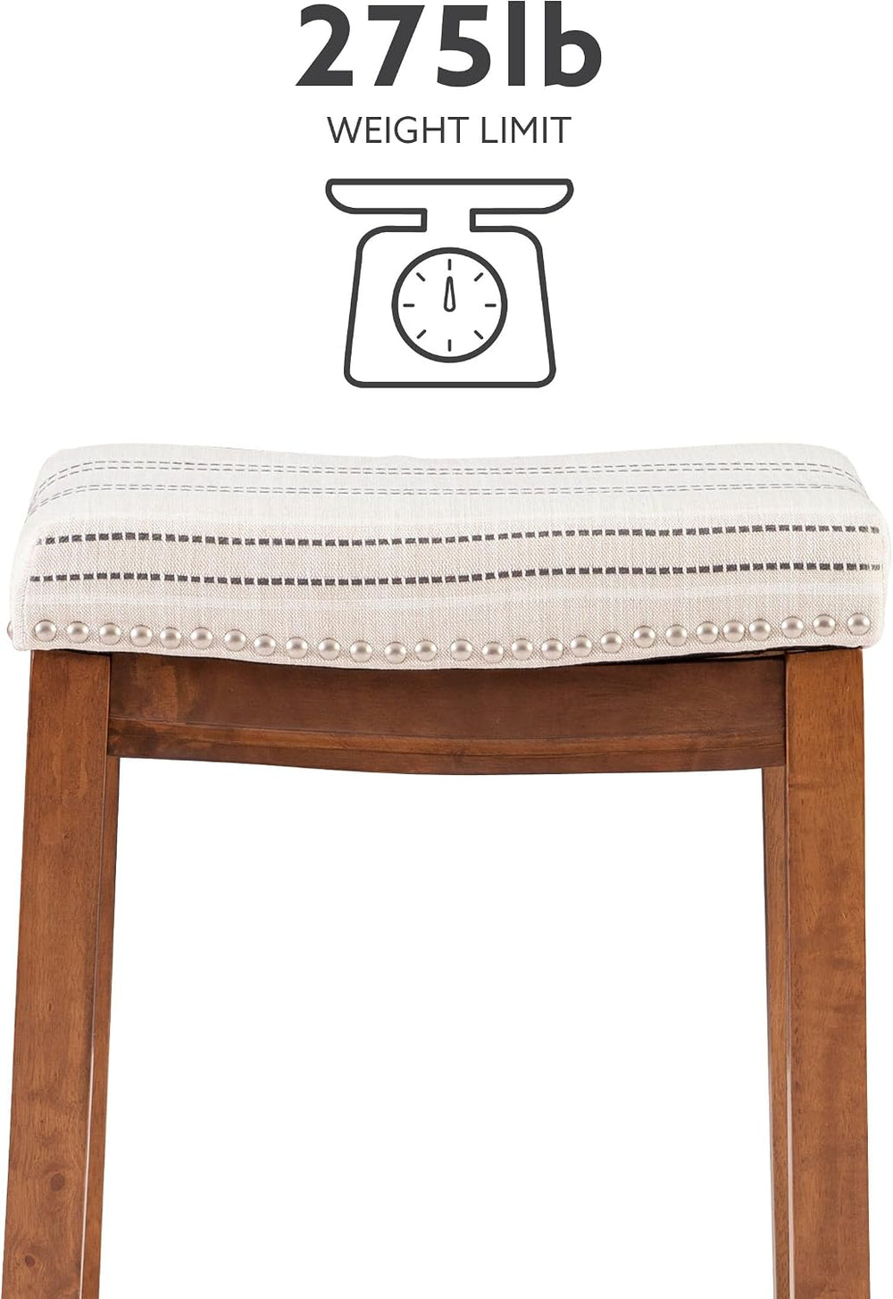 Linon Kingston Natural Wood with Upholstered Linen seat 24 Inch Seat Height B...
