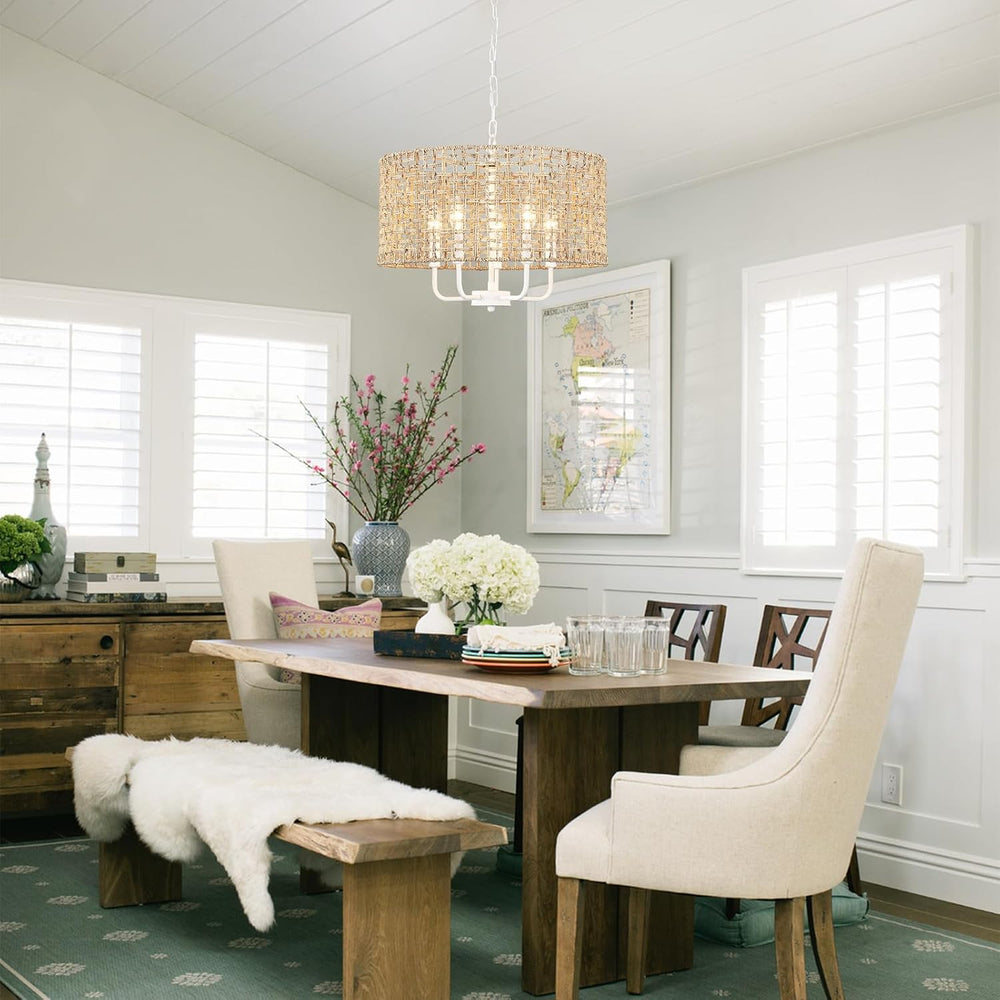Rattan Chandelier 5-Light Farmhouse Boho Pendant Light Fixture for Dining Roo...