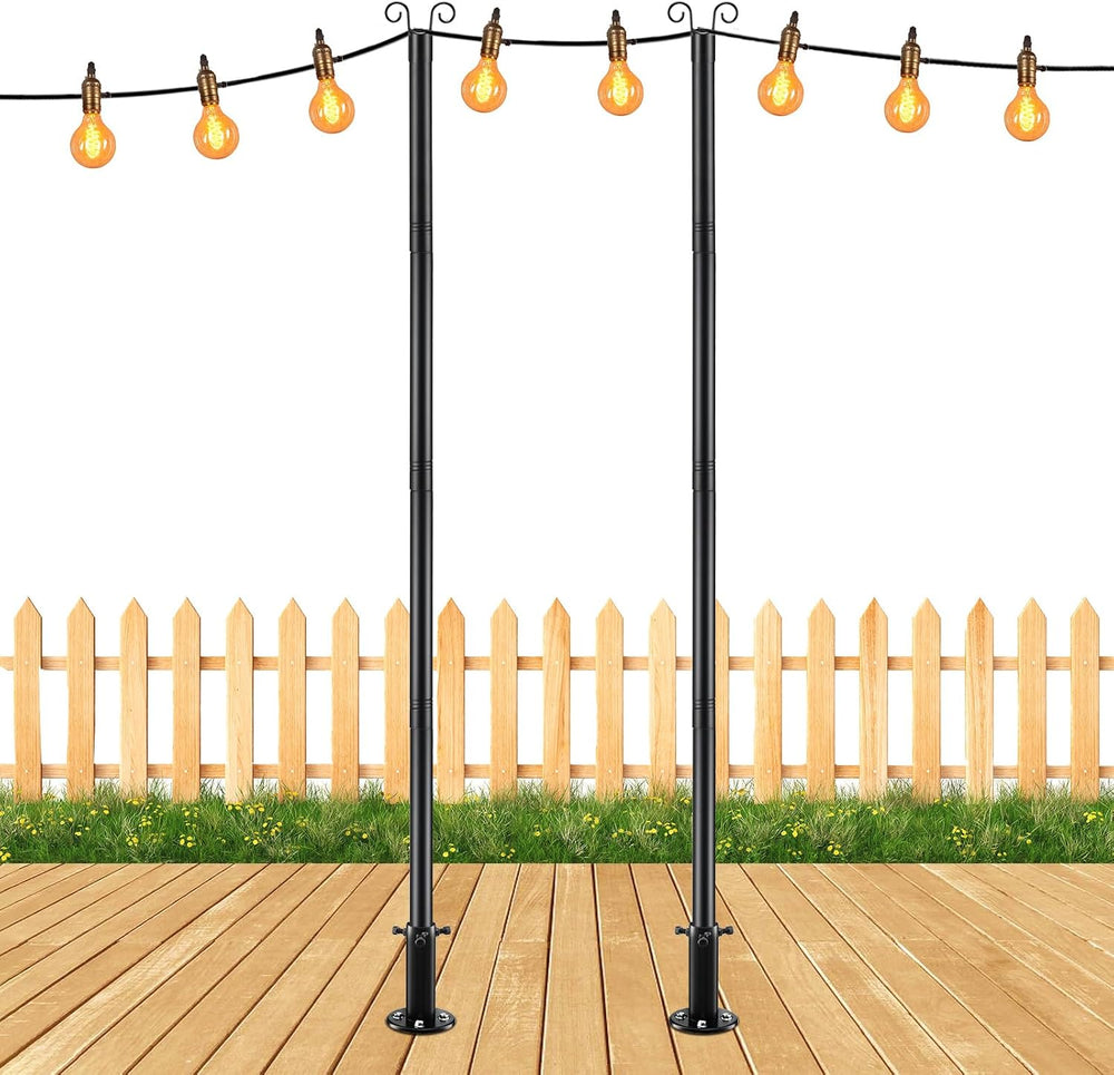 COCONUT String Light Poles for Ground, 8FT Heavy Duty Adjustable Metal Poles ...