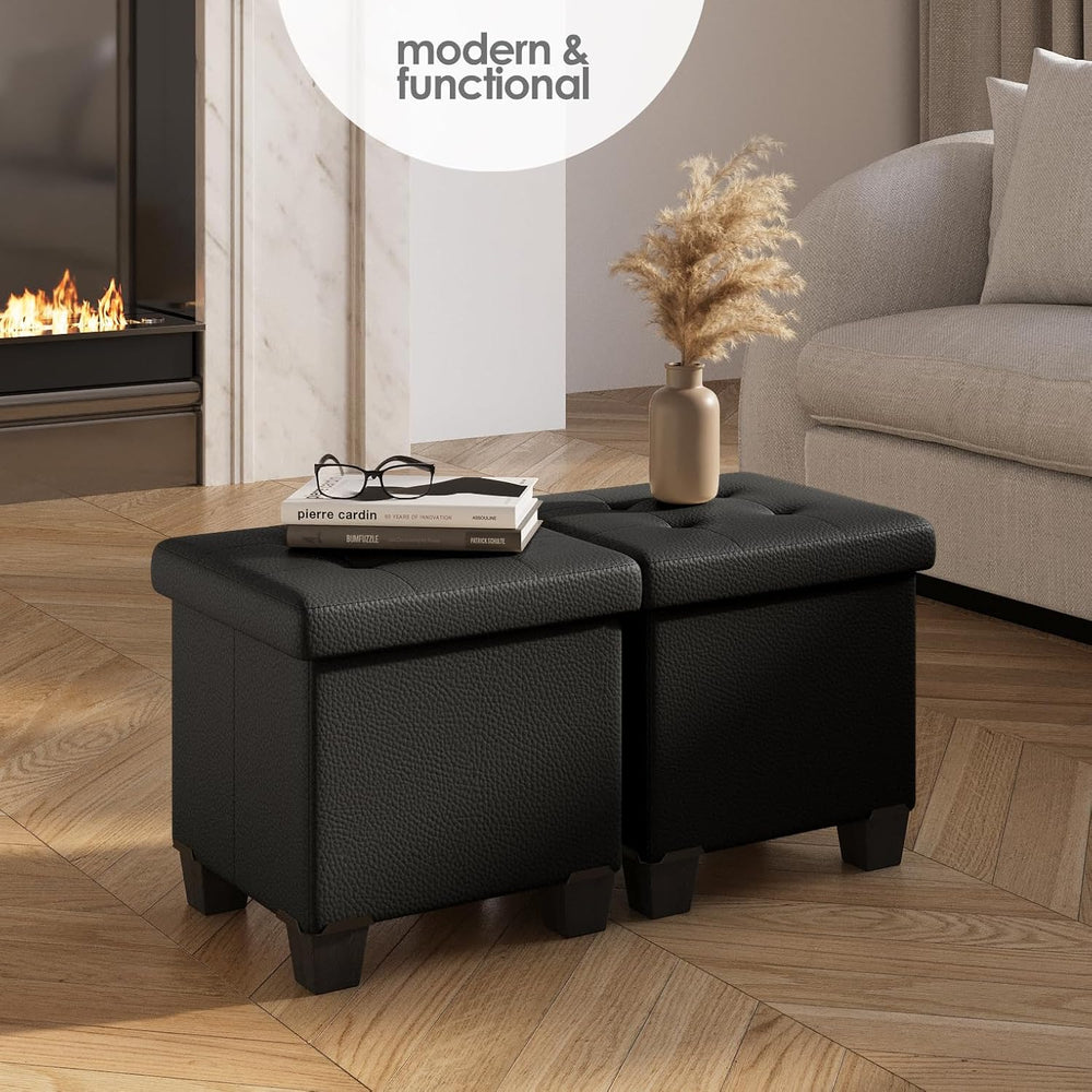 Storage Ottoman Cube with Small Bin, 15-in Square Ottoman with Storage for Li...