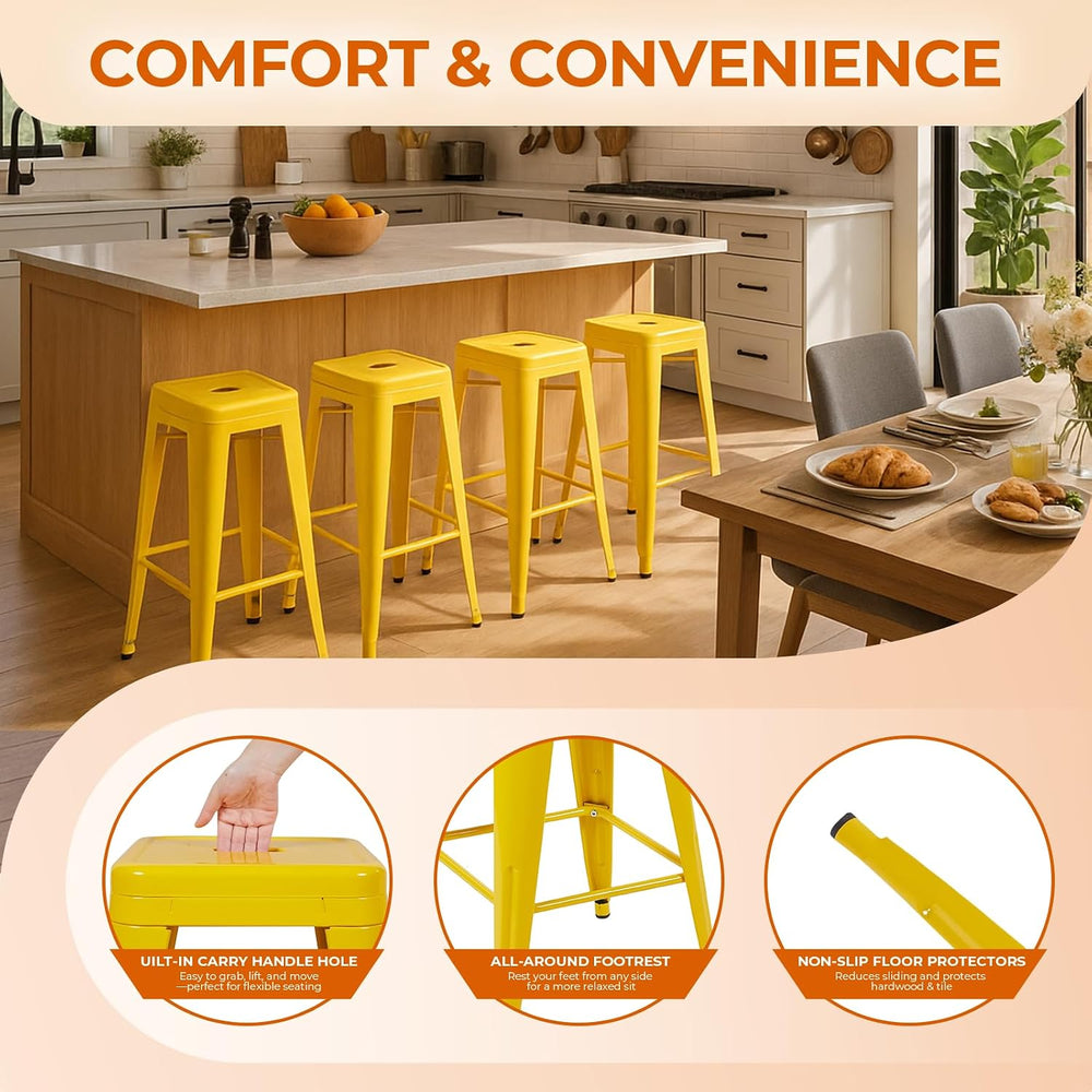 Daisy Yellow Metal Bar Stools Set of 2, 30" inch