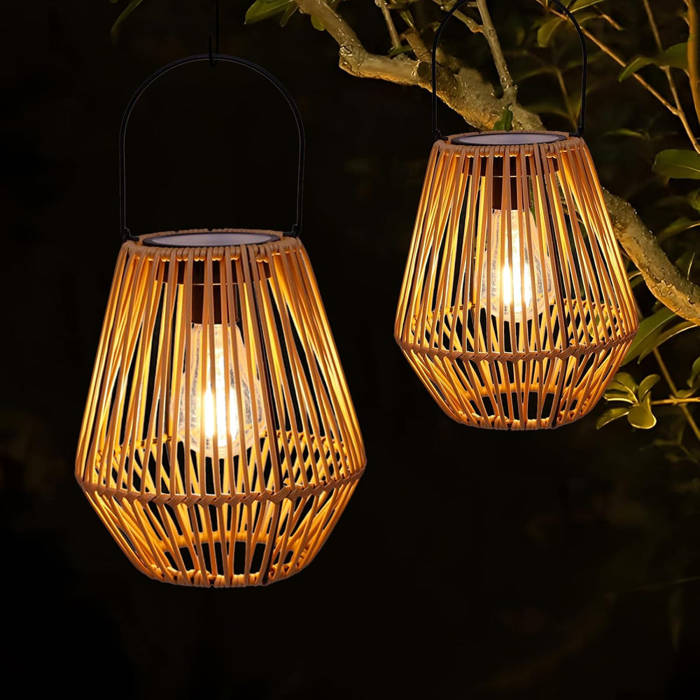 Livinlarge Solar Lanterns Outdoor Waterproof,Wicker Solar Lantern 2 Pack | Gi...