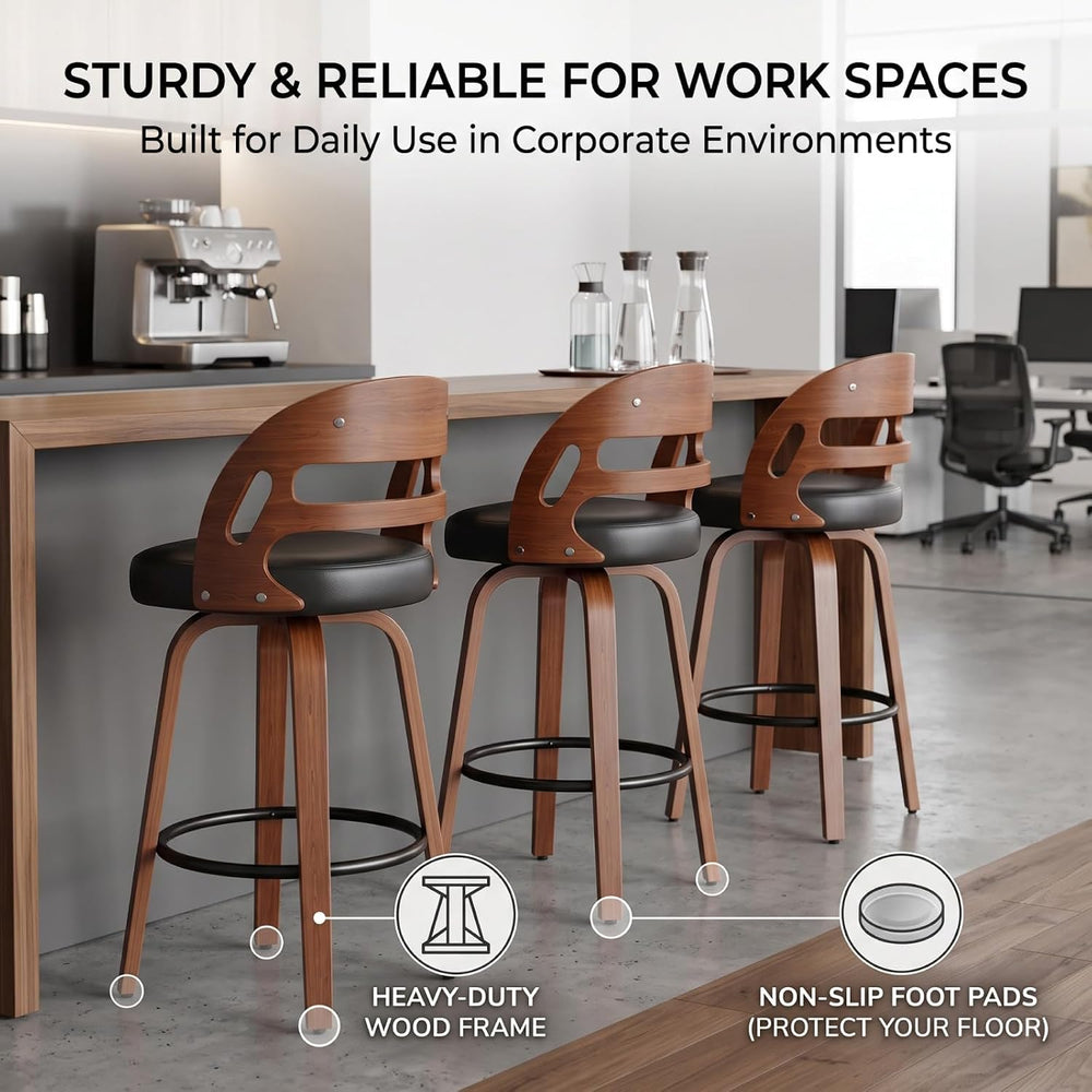 FevorFurn 26 Inch Swivel Bar Stools Set of 3, Upholstered Bar Chairs for Kitc...