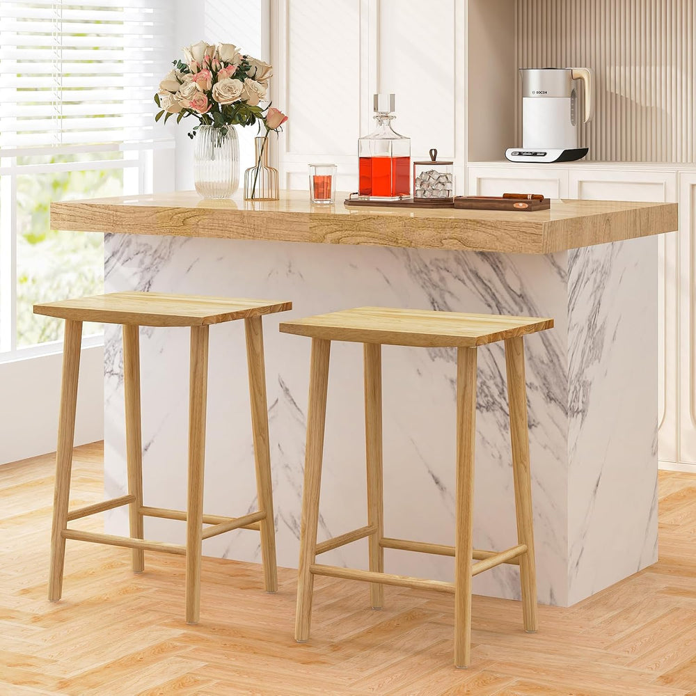 GIANTEX 25.5" Wooden Bar Stools Set of 2, Farmhouse Backless Counter Hei...