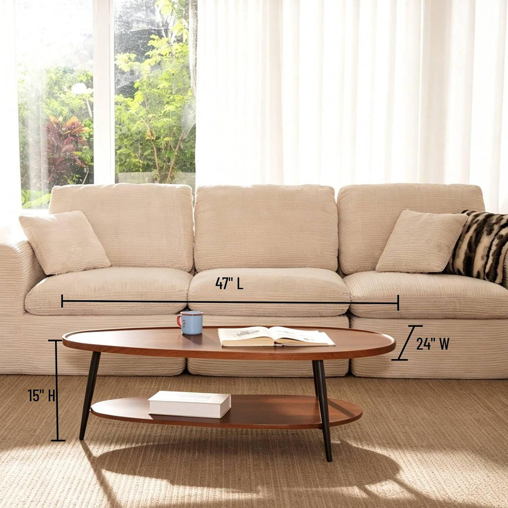 AGV Oval Coffee Table with Storage Shelf, 47" Mid Century Modern Coffee ...