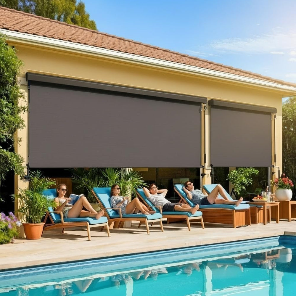 10'W x 8'H Integrated Outdoor Roller Shade for Sun & Privacy Prot...