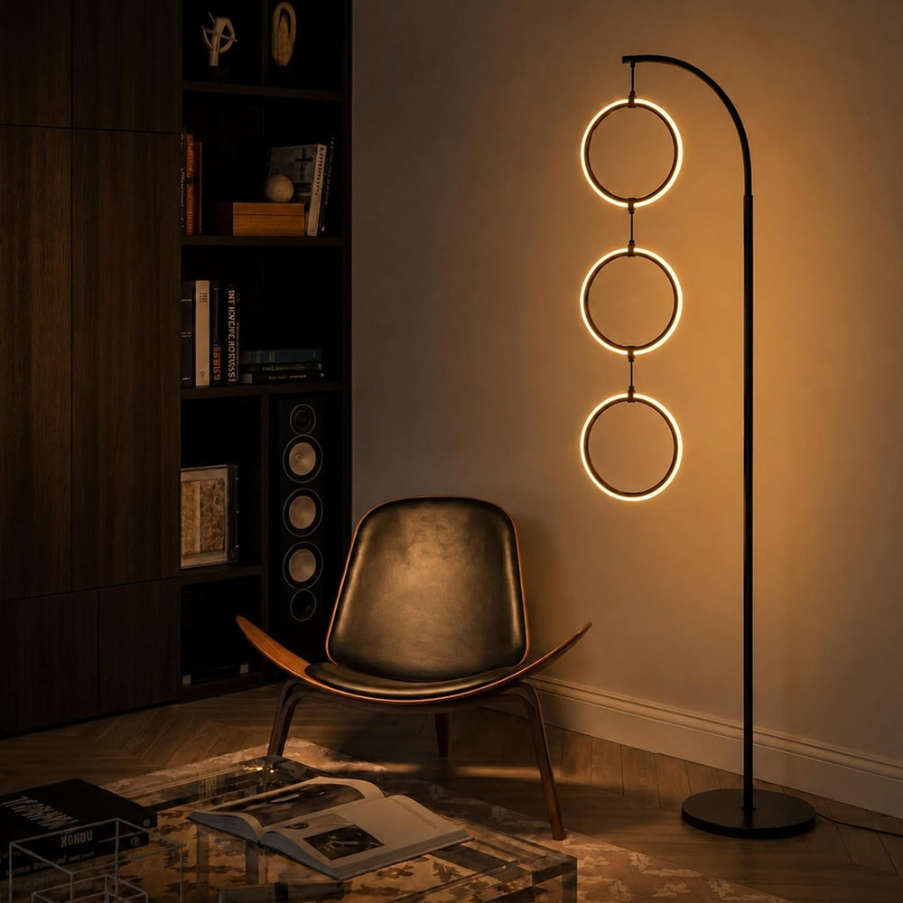 Brightech 3-Ring Modern Floor Lamp Matches Living Room Décor - Contemporary A...
