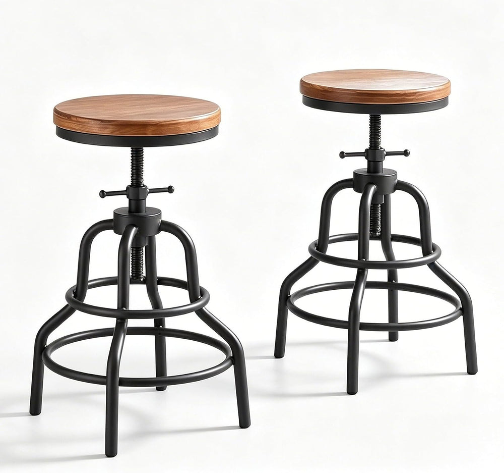 Industrial Bar Stools, Screw Twist Height Adjustable Counter Stool with Round...