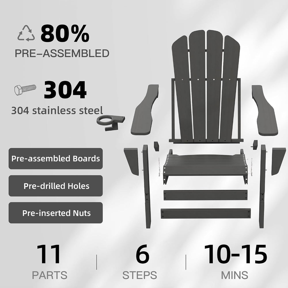 Domi Folding Adirondack Chairs Set of 6, HDPE All-Weather Outdoor Chairs with...