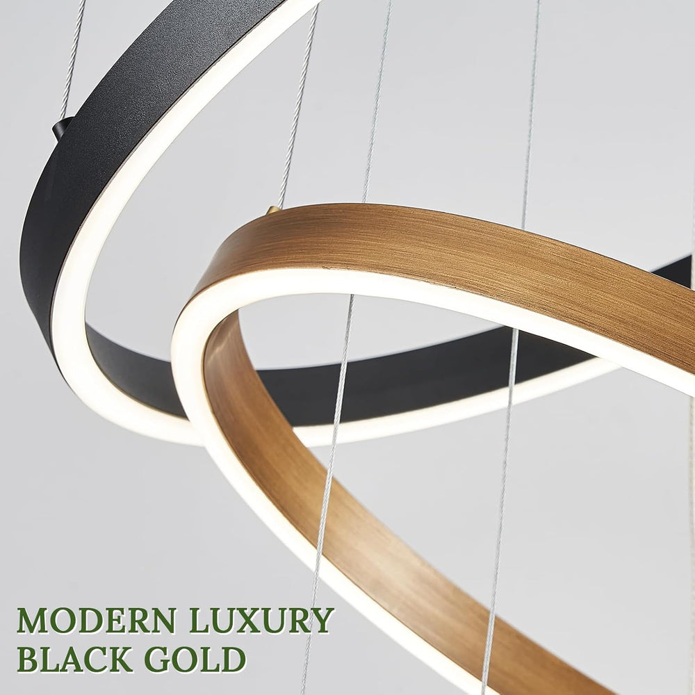 LED 5 Ring Chandelier Modern Vintage Black Gold Chandeliers Dimmable