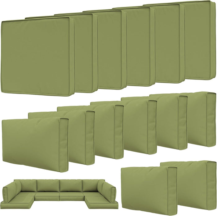 14 Pcs Outdoor Patio Cushion Covers, Replaceable Waterproof Furniture Covers, Outdoor Non-Slip Covers with Zippers, Couch 3 Sizes, Covers Only, Light Green