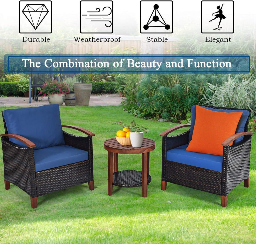 Tangkula 3 Pieces Patio Furniture Set, Outdoor Rattan Sofa and Side Table w/S...