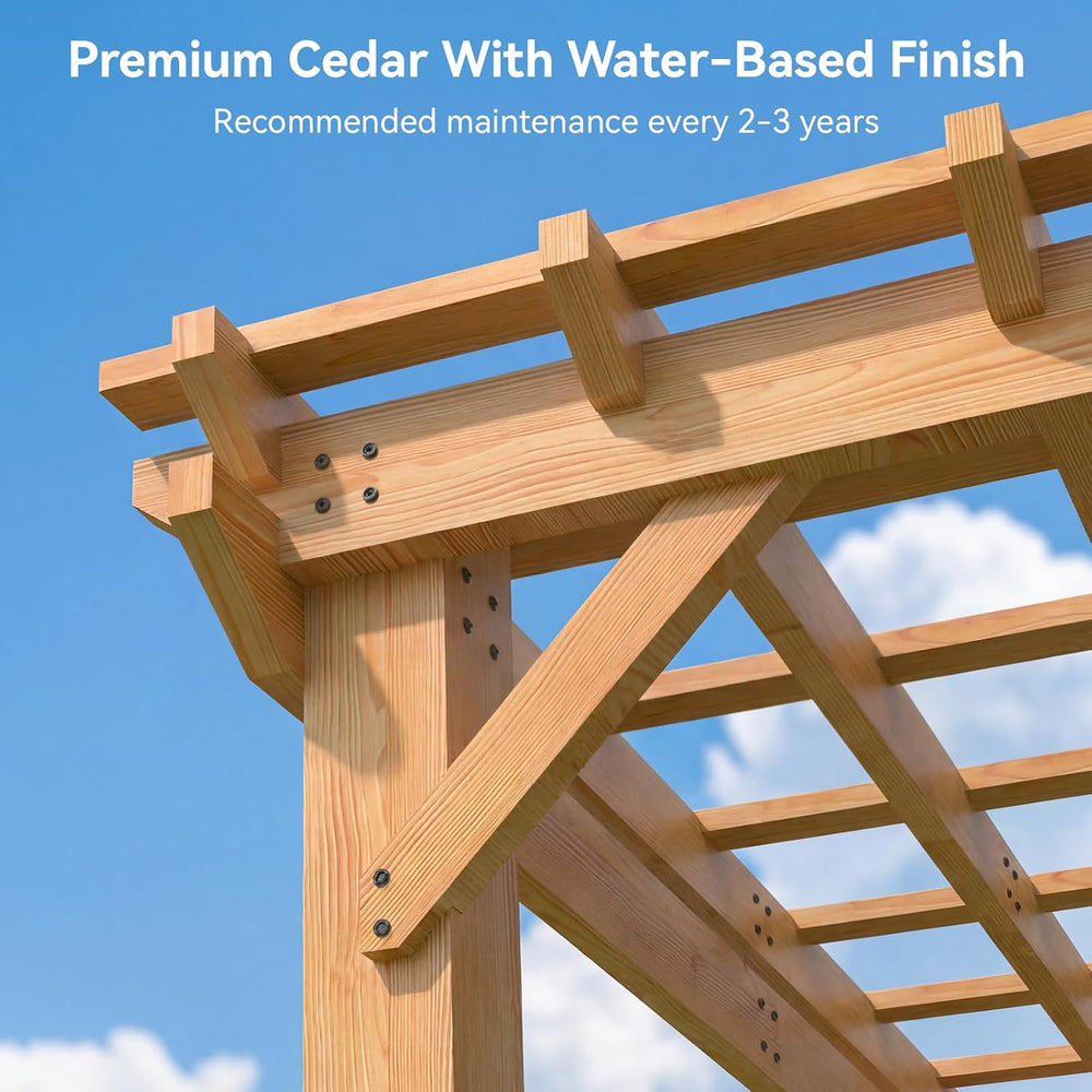 Aoxun Cedar Wood Pergola 10x12, Multi-Level Trellis Roof,100MPH Wind Rating