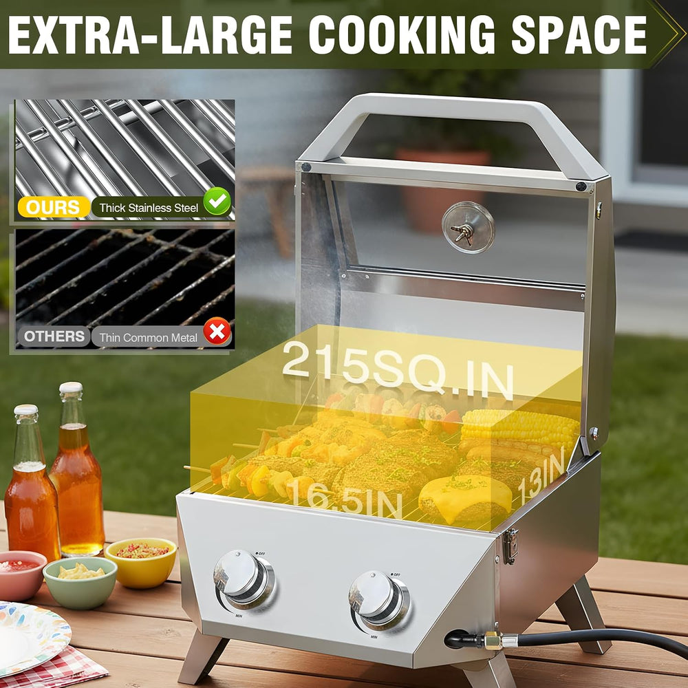 BESTFIRE Tabletop Gas Grill with 2 Burners & Viewing Glass Lid, 20,000 BT...