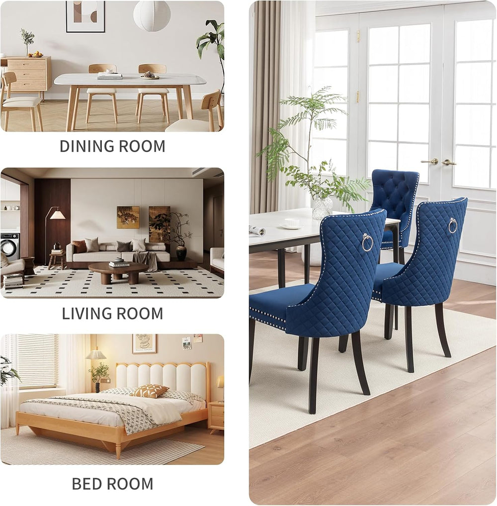 Velvet Dining Chairs Set of 4, Upholstered Dining Room Chairs with Nailhead T...
