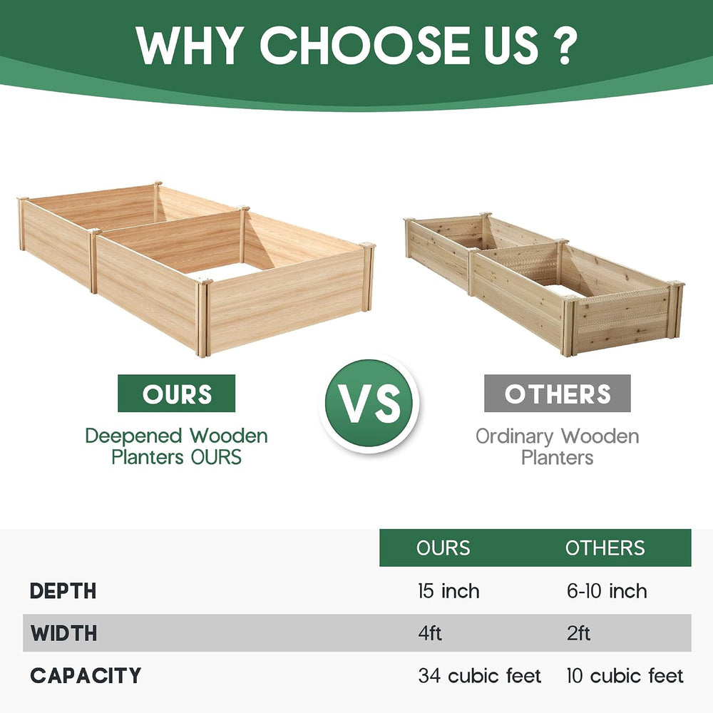 SPECRAFT 8x4 Ft Wood Raised Garden Bed, 15 Inch Deep Planter Box